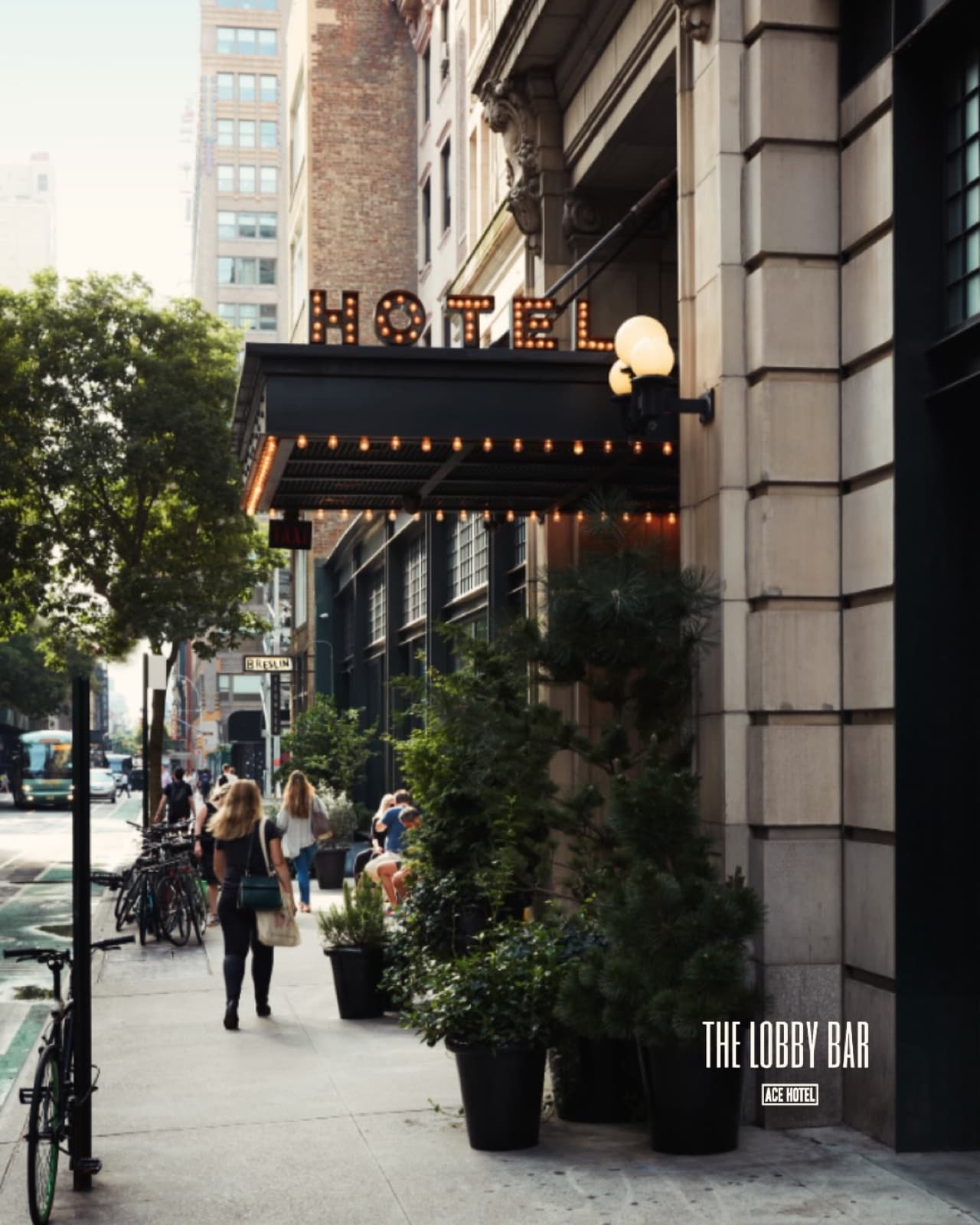 The Lobby Bar at Ace Hotel New York — the marquee on West 29th Street, NoMad.